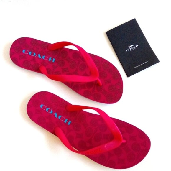 Coach Signature Monogram Bold Pink Zak Flip Flops Slippers Women Size US 11 - Picture 16 of 17